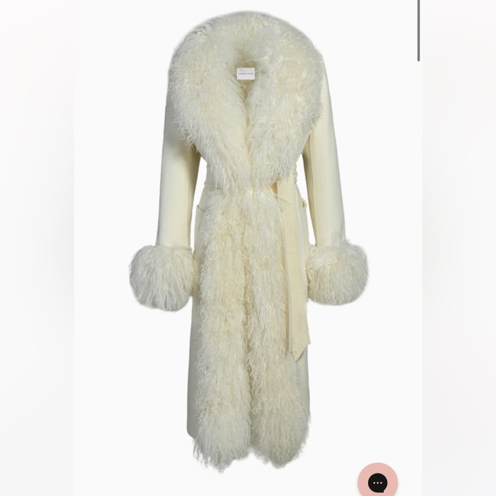 NWT Susanna Chow Real Fur Luxurious Cream Coat with Fur Trim